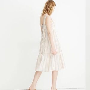 Madewell Striped Button-Back Tiered Dress in Textural Rainbow Stripe